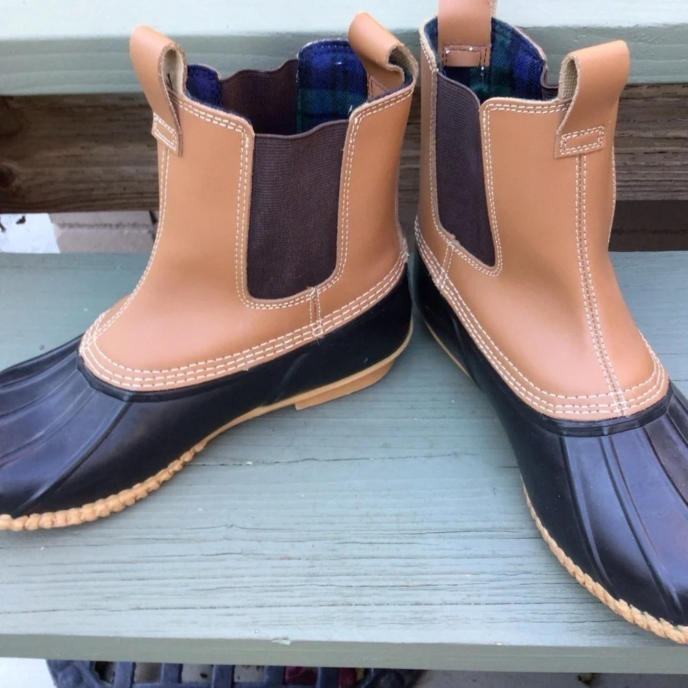 Lands End Chelsea Duck Boots Brown Leather Pull Over Women’s